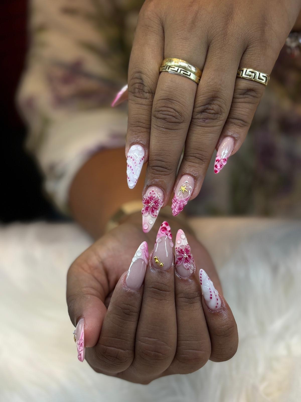 Pink White 3D Floral